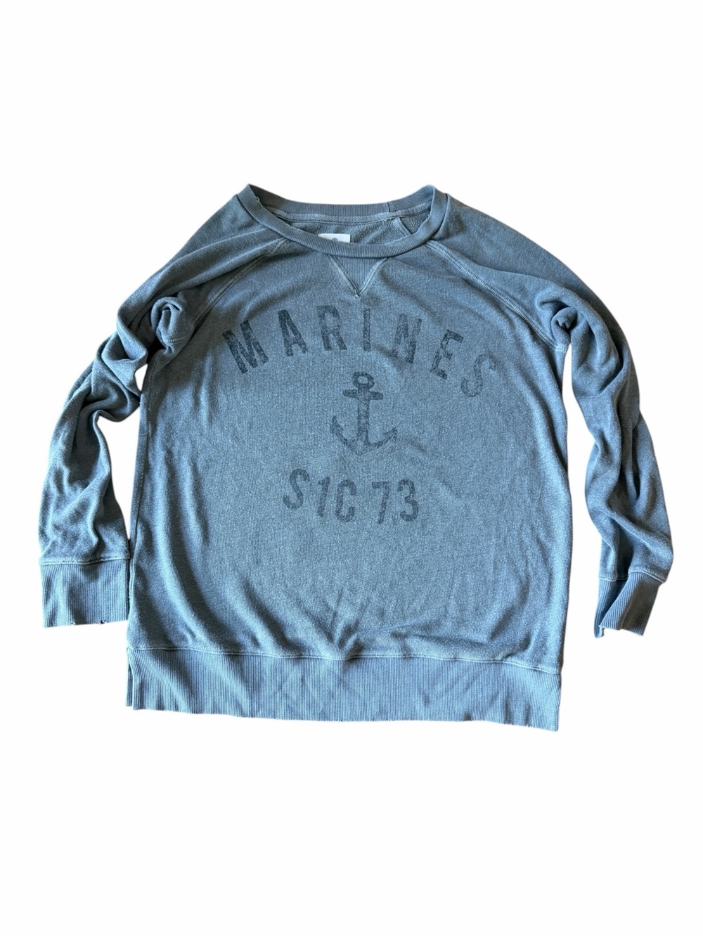 Sundry Marines Anchor Raglan Sweatshirt Grey Distressed Vintage Wash